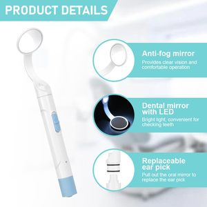 Miroir dentaire pratique et réutilisable, lumière LED rechargeable par USB, miroir d'inspection des dents avec fonction anti-buée, outil de soins bucco-dentaires pour dentiste - Product Image 3