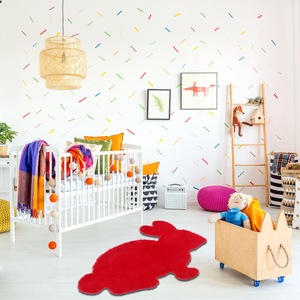 Tapis en peluche en forme de lapin, couleur unie, antidérapant, tapis de sol pour chambre d'enfant, design moderne et original pour la chambre des enfants - Product Image 1