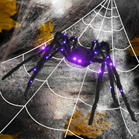 Araña Colgante de Peluche para Halloween, con Luz Brillante y Telaraña, Decoración Espeluznante para Jardín y Exteriores