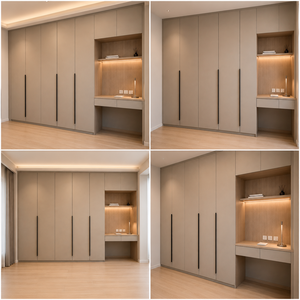 Muebles de Dormitorio Modernos, Armario con Escritorio Integrado, Sistema de Almacenamiento Empotrado en Color Crema Beige - Product Image 3
