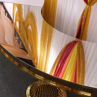 Table de banquet de mariage ovale moderne de luxe en acier inoxydable doré avec plateau en verre trempé pour événements hôteliers et réceptions