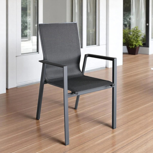 Fauteuil de salle à manger d'extérieur moderne, empilable, en aluminium <span class=keywords><strong>anthracite</strong></span> et textile <span class=keywords><strong>gris</strong></span>, certifié EN581, idéal pour les villas et les parcs. - Product Image 1