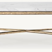 Table basse rectangulaire de luxe moderne avec plateau en marbre et design en métal massif forgé pour le salon, meuble décoratif