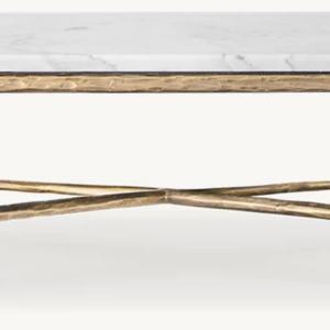 Table basse rectangulaire de luxe moderne avec plateau en marbre et design en métal massif forgé pour le salon, meuble décoratif - Product Image 2