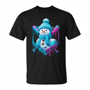 T-shirt Baseball Drip Snowman pour garçons avec motif de flocons de neige néon, vêtements amusants pour l'hiver - Product Image 2