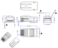 Modularer Stecker CAT.5E Männlich RJ45 Anschluss 8P8C für PCB-Druckernutzung L=23,9mm Ohne Griff LCP-Gehäuse Phosphorbronze-Kontakte
