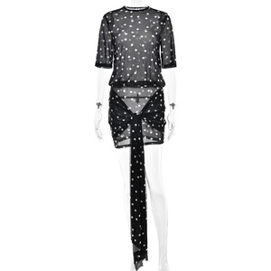 Polka Dot Women's Short Skirt O-Neck Translucent Pleated Wrap Tie-Up Cocktail Dress Natural Waistline Yiwu Origin - Product Image 5
