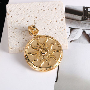 Collar con colgante de sol de acero inoxidable, diseño floral geométrico vintage, joyería de moda unisex SP614 - Product Image 4