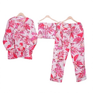Women's High Quality Custom Luxury Nightwear <b>PJs</b> Pure Cotton Organic Floral Printed Pajama Set Vintage Style Sleepwear Dress - Product Image 1