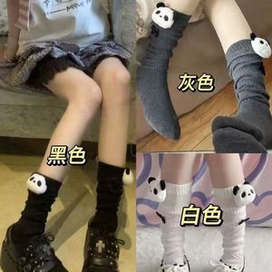 Calf <b>Socks</b> Women Summer Thin Sweat Absorbent Breathable Cartoon Panda Bow Design White <b>Black</b> Gray Youth Style - Product Image 3