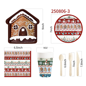 DAMAI Christmas-themed Paper Plates Paper Cups and Napkins with Cookie House and Gingerbread Man Designs - Product Image 4
