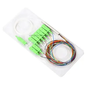 1x8 Plc Splitter Verde Mini Tubo de Aço SC APC Conector Singlemode 1x8 FTTH Acoplador Plc Splitter