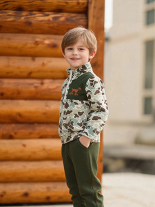 Ensemble 2 pièces pour garçon (6M-4T) : <span class=keywords><strong>Sweat</strong></span>-shirt camouflage à demi-zip avec broderie chien et pantalon de jogging uni – Collection automne pour enfants (vente en gros) - Product Image 5