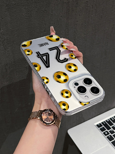 Étui personnalisable <span class=keywords><strong>avec</strong></span> nom et numéro, motif football doré, <span class=keywords><strong>coque</strong></span> antichoc réfléchissante argentée compatible <span class=keywords><strong>avec</strong></span> 17/16/15/14/13 Pro Max - Product Image 6