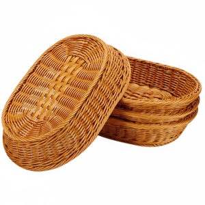 Plateau de service en rotin tissé à la main, panier rond en osier avec poignées pour décoration de table basse ou ottoman - Product Image 1
