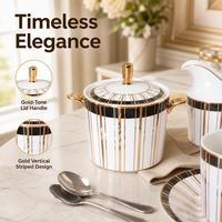 Service à thé et à café JC Luxury en porcelaine fine avec bordure dorée et tasses noires, service à thé écologique