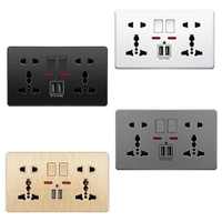 Prise murale en verre trempé 13A simple et double 5 broches MF pour maison et bureau avec interrupteur lumineux et USB Type-C