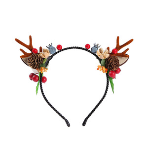 Christmas Decorations Party Costume Headwear and Hair Accessories-Xmas Hair Bands With Reindeer Antlers and Flower Head Band - Product Image 5
