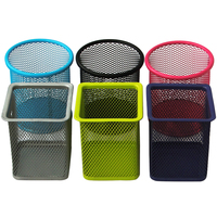 Boîte de rangement pour crayons en gros, support de papeterie de bureau, en métal maillé noir, porte-stylos rond