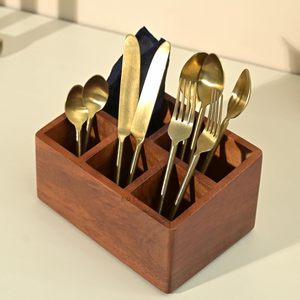 Boîte de rangement en bois pour couverts de cuisine, compartimentée pour cuillères, baguettes, couteaux et fourchettes, multi-usages - Product Image 4