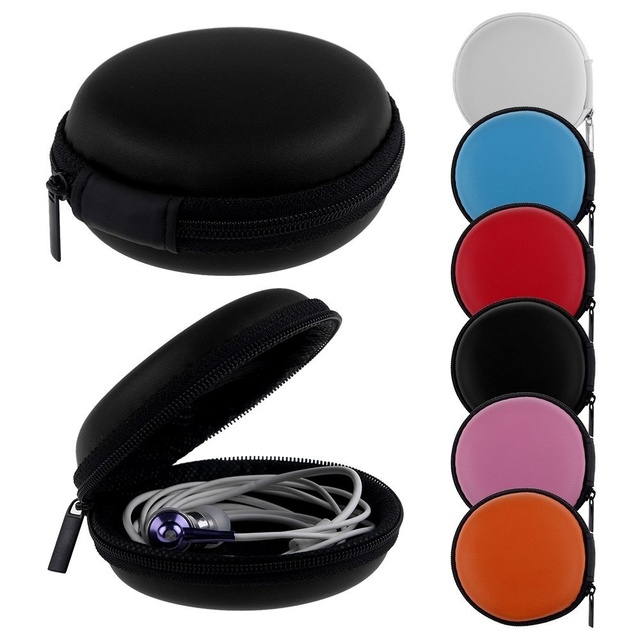 Original Factory Custom Logo Portable EVA Durable Earphone Case Pouch PU Leather Round Case Travel Headphone Storage Box