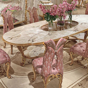 Set di Tavolo da Pranzo Rotondo Ovale in Legno di Lusso Europeo con 6 8 10 12 Sedie per Sala da Pranzo in Stile Francese, Arredamento per Villa e Casa - Product Image 1