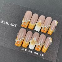 Faux ongles artisanaux de haute qualité, vente en gros d'usine, best-seller de l'été, forme cercueil longue, style strass sculpté, réutilisables