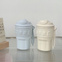 Tasse isotherme à double bec pour filles et garçons, couleur macaron, avec paille, pour le bureau, en acier inoxydable