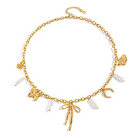 Collier avec pendentif nœud en fausses perles pour femme, en acier inoxydable plaqué or 18 carats PVD, style vacances à la plage, été, quotidien, voyage