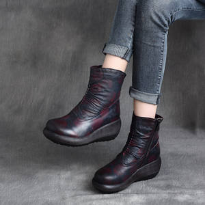 Botas de Tobillo con Plataforma y Cordones Laterales de Piel Vacuna Retro, con Bloques de Color, Cierre de Cremallera, Suela Suave, para Otoño o Invierno - Product Image 3