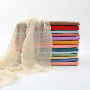 Hot Selling New Solid Color Wrinkled Cotton and Linen Scarf Popular Soft and Skin Warm Scarf for Women