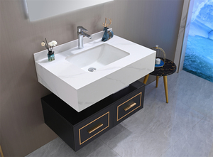 Usine Conception <span class=keywords><strong>Simple</strong></span> Mur Monté Évier En Pierre <span class=keywords><strong>Double</strong></span> Armoire LED Miroir Lavabo Lavabos Salle De Bains Vanités - Product Image 3
