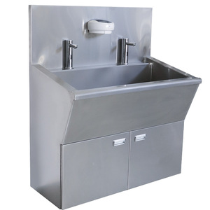 Évier double en acier inoxydable 304, montage mural, design industriel, avec robinet à capteur pour salle d'opération hospitalière - Product Image 3