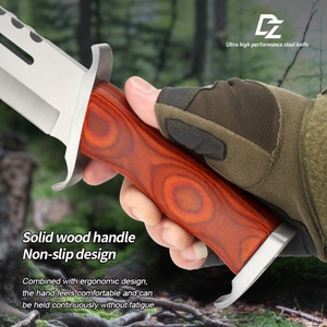 มีดต่อสู้แบบปรับแต่งได้ ใบมีดสแตนเลสคุณภาพสูง ปลายแบบคลิปพอยต์ ขอบตรง ปลอกมีดทำจากไม้และพลาสติก DIY OEM หนังแท้ - Product Image 4