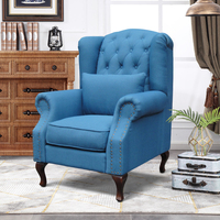 Amerikanischer Landhausstil Moderner Massivholz-Freizeitstuhl Blauer Tiger-Sessel Einzelsofa für Wohnzimmer Wohnmöbel mit Stoffhocker