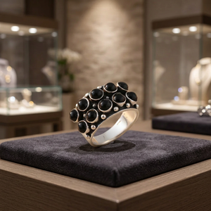 Anillo Art Palace Cluster Onyx de Plata 925, Estilo Bohemia, Engaste de Bisel, Unisex, Uso Diario, de la India (Rajasthan), para Todos los Tipos de Religiosidad - Product Image 3
