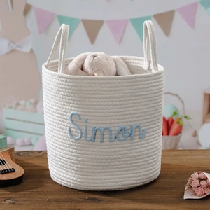 Cesta tejida de cuerda de algodón pequeña <span class=keywords><strong>con</strong></span> asas, organizador de Pascua plegable para almacenamiento de juguetes, bonitas cestas de regalo para bebés - Product Image 6