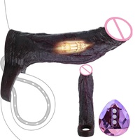 Manchon vibrant noir pour pénis, extenseur de pénis avec 10 modes et anneau pénien, manchon en silicone réutilisable pour agrandir le pénis pour homme