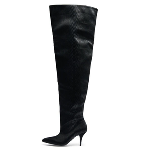 Bottes noires pour femmes à imprimé peau de serpent, à bout pointu et talon aiguille, bottes cuissardes tendance - Product Image 1