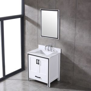 Industrial White Wooden <b>Freestanding</b> Bathroom Vanity <b>Unit</b>, Marble Top Wash Basin Cabinet with Framed Mirror for Home & Hotel - Product Image 5