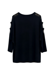 Haut en maille respirant pour <span class=keywords><strong>femme</strong></span>, 305g, coton et élasthanne, manches 3/4, patchwork en maille, strass 3D en forme d'aile, décontracté, personnalisé - Product Image 2
