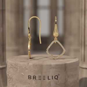 14K Solid Gold Square <b>Frame</b> Round Brilliant Cut Diamond Pave Dangle Earrings Minimalist Design for Women Gift Jewelry - Product Image 1