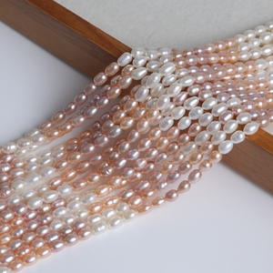 สร้อยคอมุกน้ำจืดธรรมชาติขนาด 4-4.5 มม. หลากสี รูปทรงข้าวสาร แบบกึ่งสำเร็จรูป สีลูกกวาด สำหรับงาน DIY อุปกรณ์ตกแต่งเครื่องประดับมุก - Product Image 2