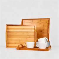 Ensemble de 3 plateaux de service en bambou écologiques, rectangulaires, durables, en bois, pour le café, les fruits, la vaisselle