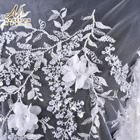 Tissu en dentelle de voile suisse blanc brodé de sequins, dentelle brodée personnalisée avec perles lourdes et tube, tissu de dentelle nuptiale