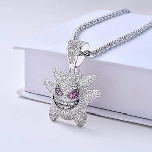 Chaîne cubaine en métal personnalisable pour homme <span class=keywords><strong>Pokémon</strong></span>, bijoux hip-hop en acier inoxydable avec diamants étincelants, argent et or - Product Image 3