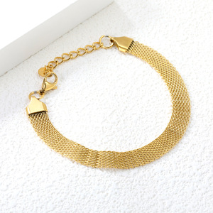 European American Stainless Steel Mesh <b>Bracelet</b> For Women Wide <b>Metal</b> Jewelry Geometric Design BC808818SG - Product Image 1