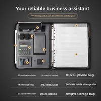 Porte-documents en cuir multifonction personnalisable avec chargeur sans fil, support pour ordinateur portable, calculatrice, format A4, batterie externe professionnelle et gestionnaire de feuilles mobiles
