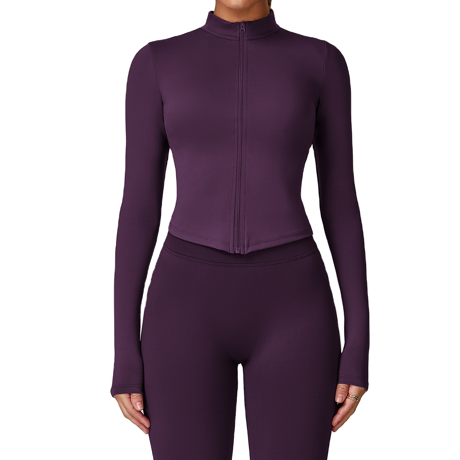 Zip-Up Activewear Set (LJ-8503): side profile showing stretch, rise and leg-opening fit