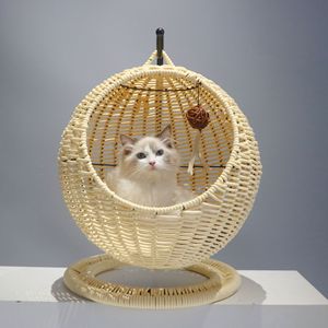 Hamac pour chat en rotin tressé semi-fermé, <span class=keywords><strong>panier</strong></span> suspendu pour chat, pour cage, utilisation en intérieur, respirant pour l'été - Product Image 1